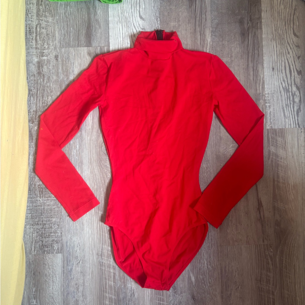 Vintage 1990s Danskin Bright Red Turtlneck Bodysuit